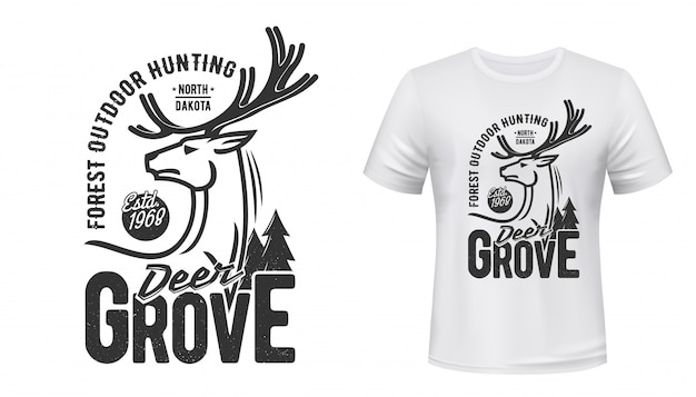 Hirsch Mit Geweih T Shirt Druck Jagdsport Premium Vektor