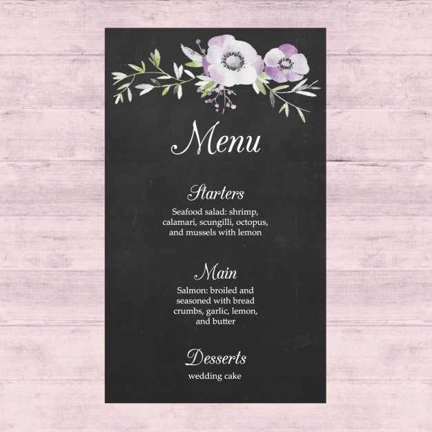 Hochzeit Menu Design Kostenlose Vektor