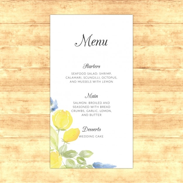 Hochzeit Menu Design Kostenlose Vektor