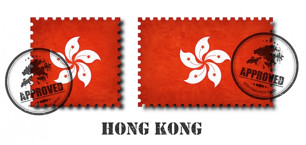 Hong kong oder hong kongese flag muster briefmarke Premium Vektoren