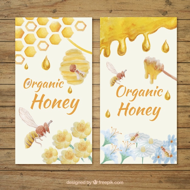 Honig Banner Mit Wasserfarben Gemalt Premium Vektor