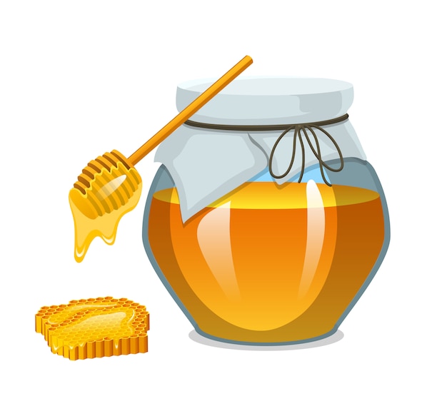 Honig Im Glas Oder Naturliches Landwirtschaftliches Produkt Essen In Waben Von Bienen Gekocht Premium Vektor