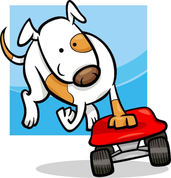 Hund auf skateboard cartoon illustration PremiumVektor