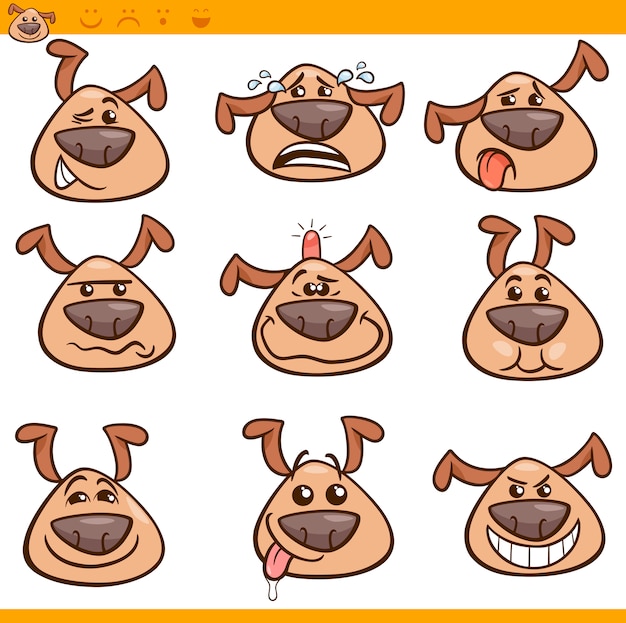 Hund emoticons cartoon illustration festgelegt PremiumVektor