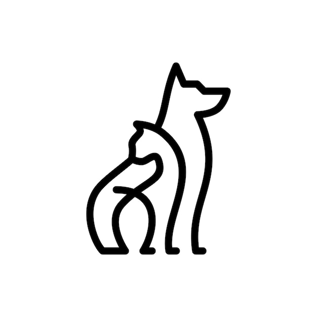 Hund Katze Haustier Pflege Umriss Linie Kunst Monoline Logo Vektor Icon Premium Vektor