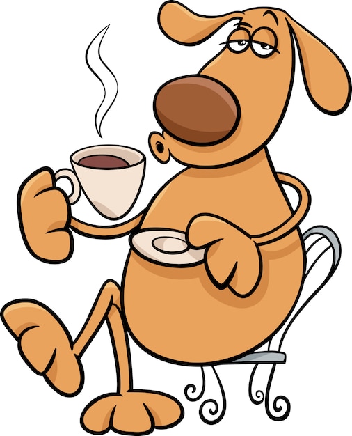 Hund mit kaffee cartoon illustration PremiumVektor