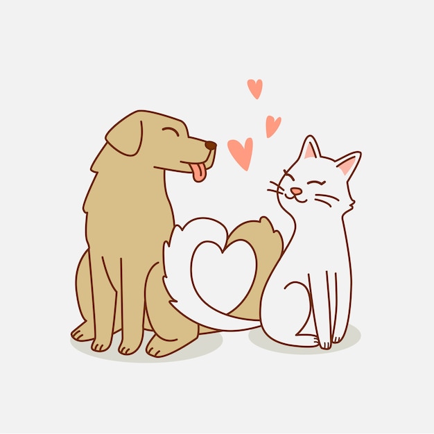 Hund Und Katze Lieben Sich Illustration Premium Vektor