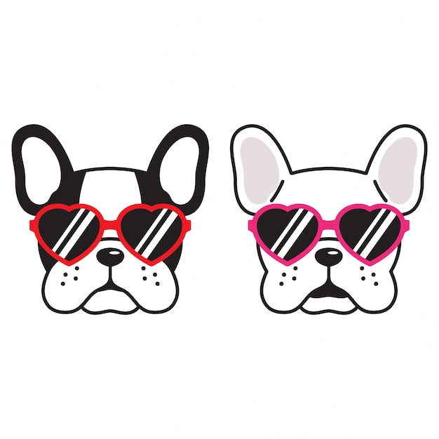 Hund Vektor Franzosische Bulldogge Herz Sonnenbrille Welpen Cartoon Premium Vektor