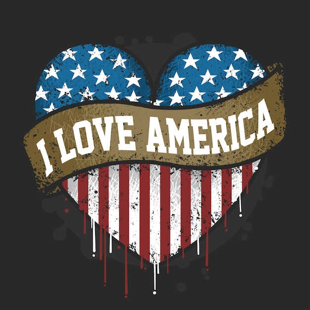 Ich Liebe Dich Amerika Usa Flagge Mit Grunge Artwork Vector Premium Vektor