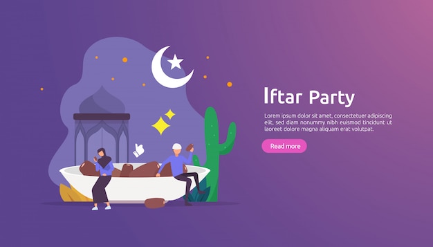 Iftar, das nach fastenfestpartykonzept isst Premium Vektoren