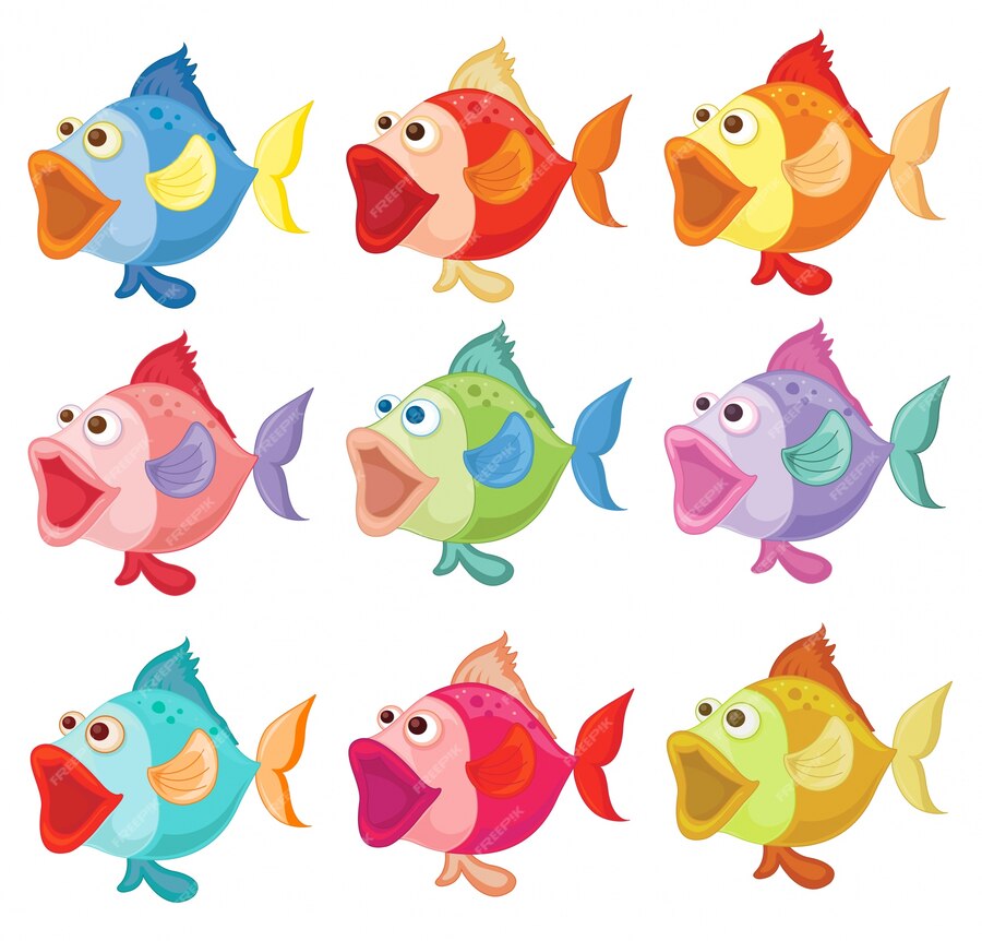 Illustration der bunten fische auf einem weißen hintergrund