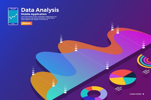 Illustration Konzept Isometrische Datenanalyse Und Bericht Statisch Mit Grafik Und Diagrammgrafik Vorlage Fur Website Vorlagenbanner Veranschaulichen Premium Vektor