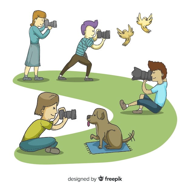 Illustrationen Von Fotografen Die Ihr Arbeitspaket Machen Kostenlose Vektor