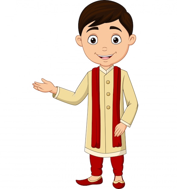 Indischer Junge Der Karikatur Der Traditionelles Kostum Tragt Premium Vektor