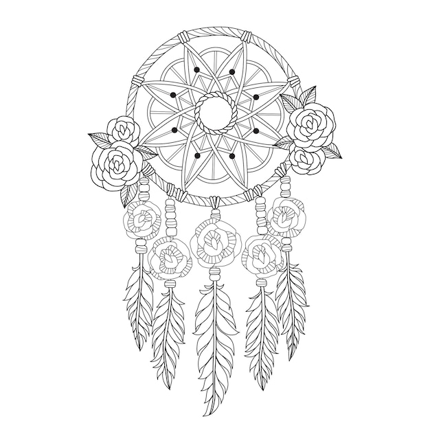 Indischer traumfänger im zentangle-stil Premium Vektoren