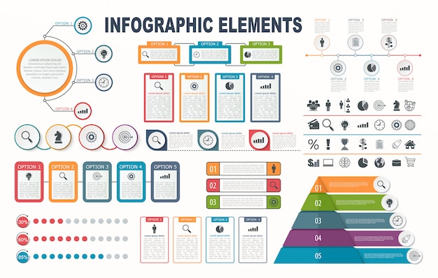 Infografik-elemente, diagramm, workflow-layout, business-step-optionen, banner, webdesign. Premium Vektoren
