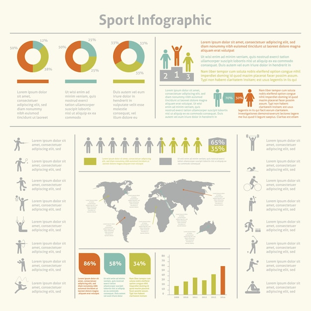 Infografische Leichtathletik Sport Errungenschaften Entwicklung Und Wettbewerbe Gewinner Statistiken Prasentation Diagramme Layout Vorlage Design Vektor Illustration Kostenlose Vektor