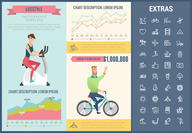 Infographic schablone, elemente und ikonen des lebensstils Premium Vektoren