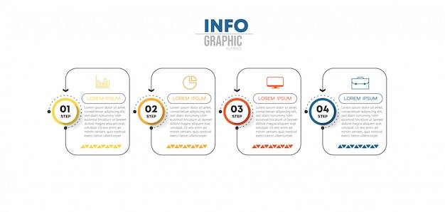 Infographik element mit symbolen und 4 optionen oder schritte Premium Vektoren