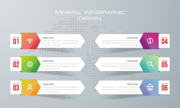 Infographik vorlage mit 6 optionen, workflow, prozessdiagramm, timeline infografiken design vektor Premium Vektoren