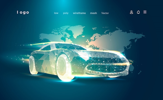 Intelligentes Oder Intelligentes Auto Sportwagen Auf Dem Hintergrund Der Weltkarte Premium Vektor