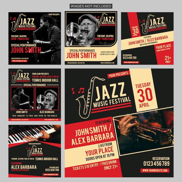 Internationaler jazz-social-media-beitrag Premium Vektoren