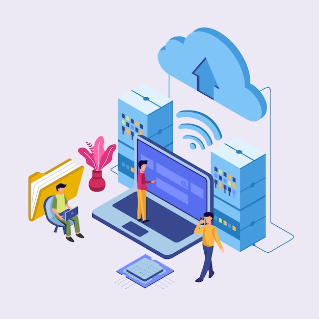 Internet-rechenzentrumsverbindung, verwalter des web-hosting-konzeptes. Premium Vektoren