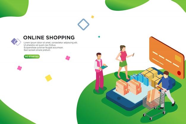 Isometrische auslegung des on-line-einkaufens, vektor Premium Vektoren