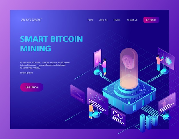 Isometrische Darstellung Der Bitcoin Mining Landing Page Download - 