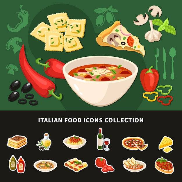 Italienisches Essen Icons Collection Kostenlose Vektor