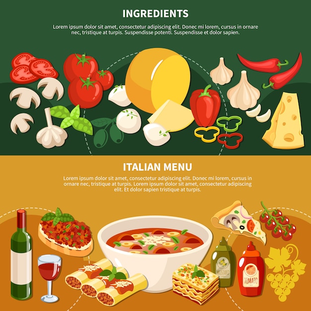 Italienisches Menu Horizontale Banner Kostenlose Vektor