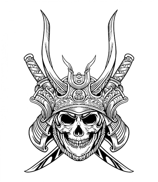 Japan Samurai Skull Schwert Premium Vektor Japan Samurai Skull Schwert Premium Vektor