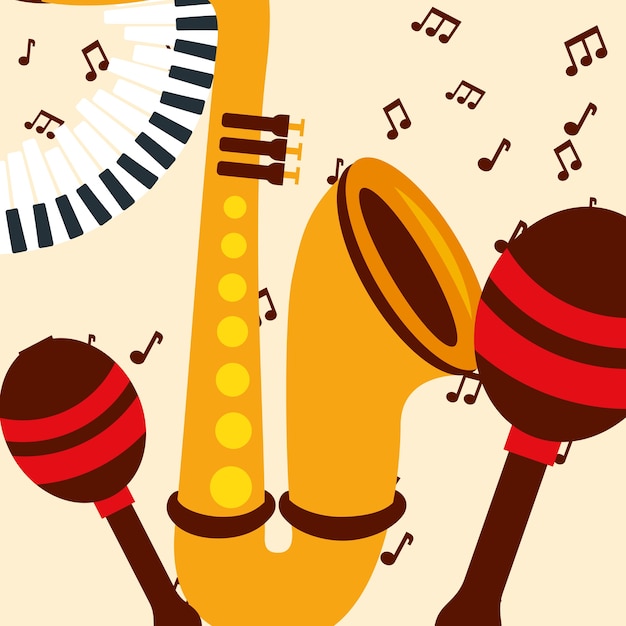 Jazz Festival Saxophon Maracas Klavier Tasten Musik Premium Vektor