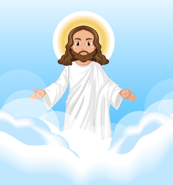 Jesus Predigt In Stehender Position Charakter Am Himmel Kostenlose Vektor