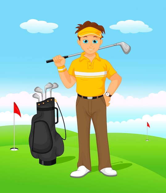 Junge Cartoon Golfspieler Premium Vektor