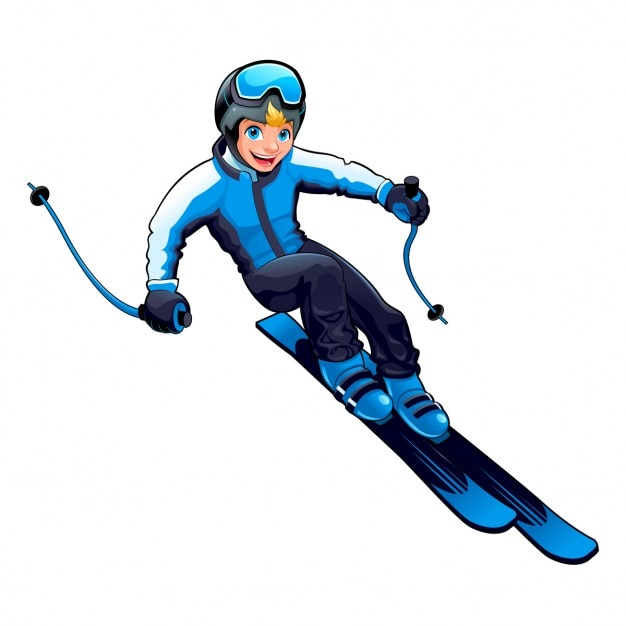 Junge Skifahrer Vector Cartoon Charakter Isoliert Kostenlose Vektor