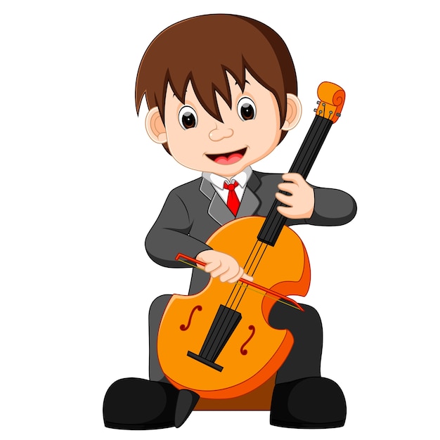 Junge spielt cello cartoon | Premium-Vektor