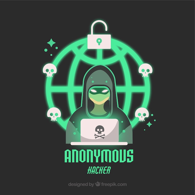 Junger anonymer hacker mit flachem design Kostenlosen Vektoren