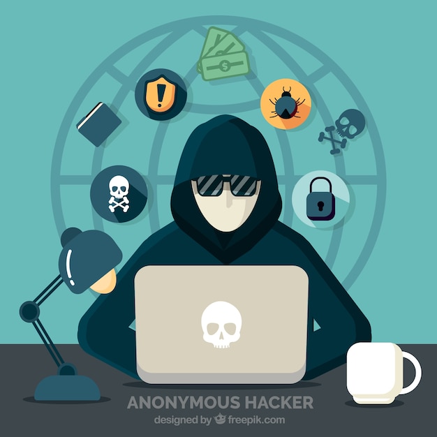 Junger anonymer hacker mit flachem design Kostenlosen Vektoren