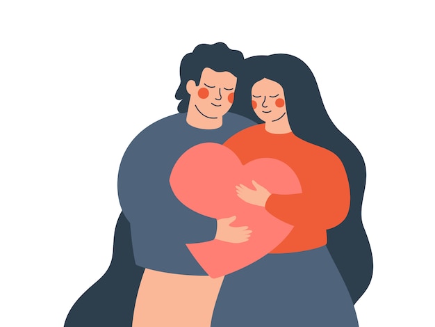 Junges paar umarmt sich mit liebe und sorgfalt. Premium Vektoren