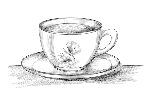 Kaffeetasse Mit Platte Hand Zeichnen Skizze Design Kostenlose Vektor