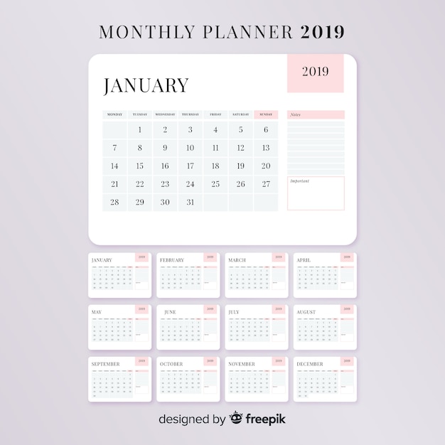 Kalender 2019 Kostenlosen Vektoren