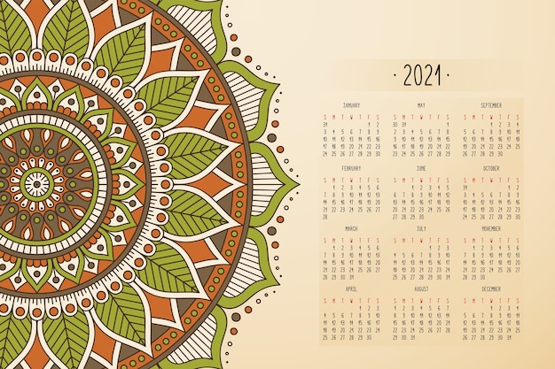 Kalender mit mandalas dunkler artverzierung  Kostenlose Vektor