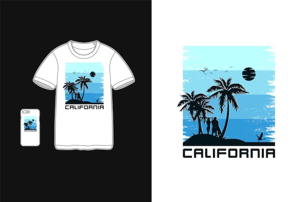 Download Kalifornien typografie auf t-shirt modell silhouette merchandise mockup | Premium-Vektor