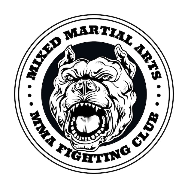 Kampfklublogo Mit Wutendem Hund Kickbox Und Kampfclub Logo Mit Wutendem Hund Isolierte Vektorillustration Kostenlose Vektor