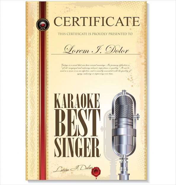 Karaoke-zertifikat Premium Vektoren