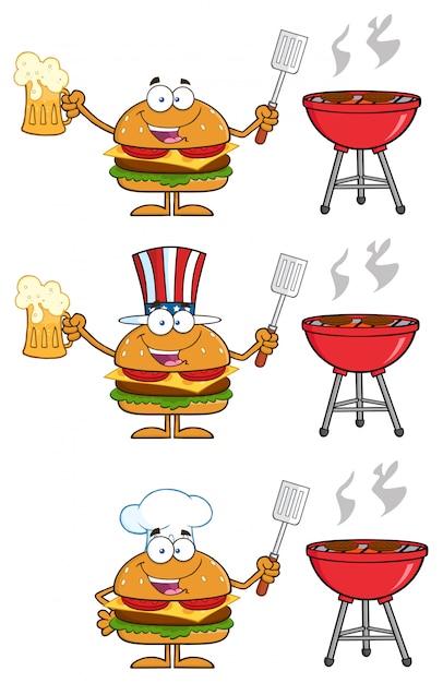 Karikatur-illustration von hamburger-charakteren | Premium-Vektor