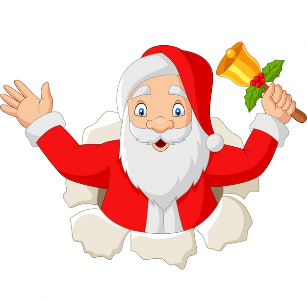 Karikatur weihnachtsmann, der eine glocke hält Premium Vektoren