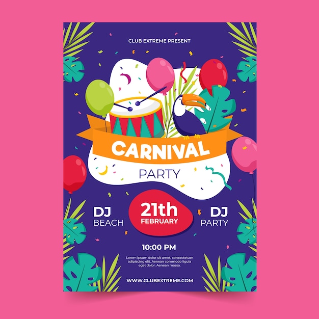 Karneval party plakat vorlage | Kostenlose Vektor