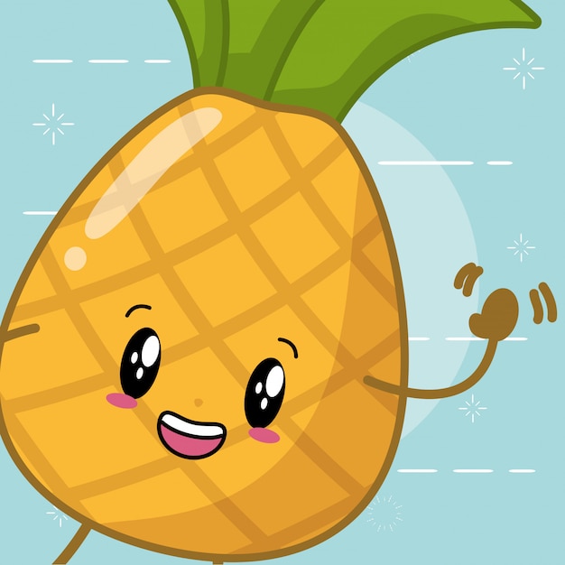 Kawaii ananas-cartoon-stil | Kostenlose Vektor